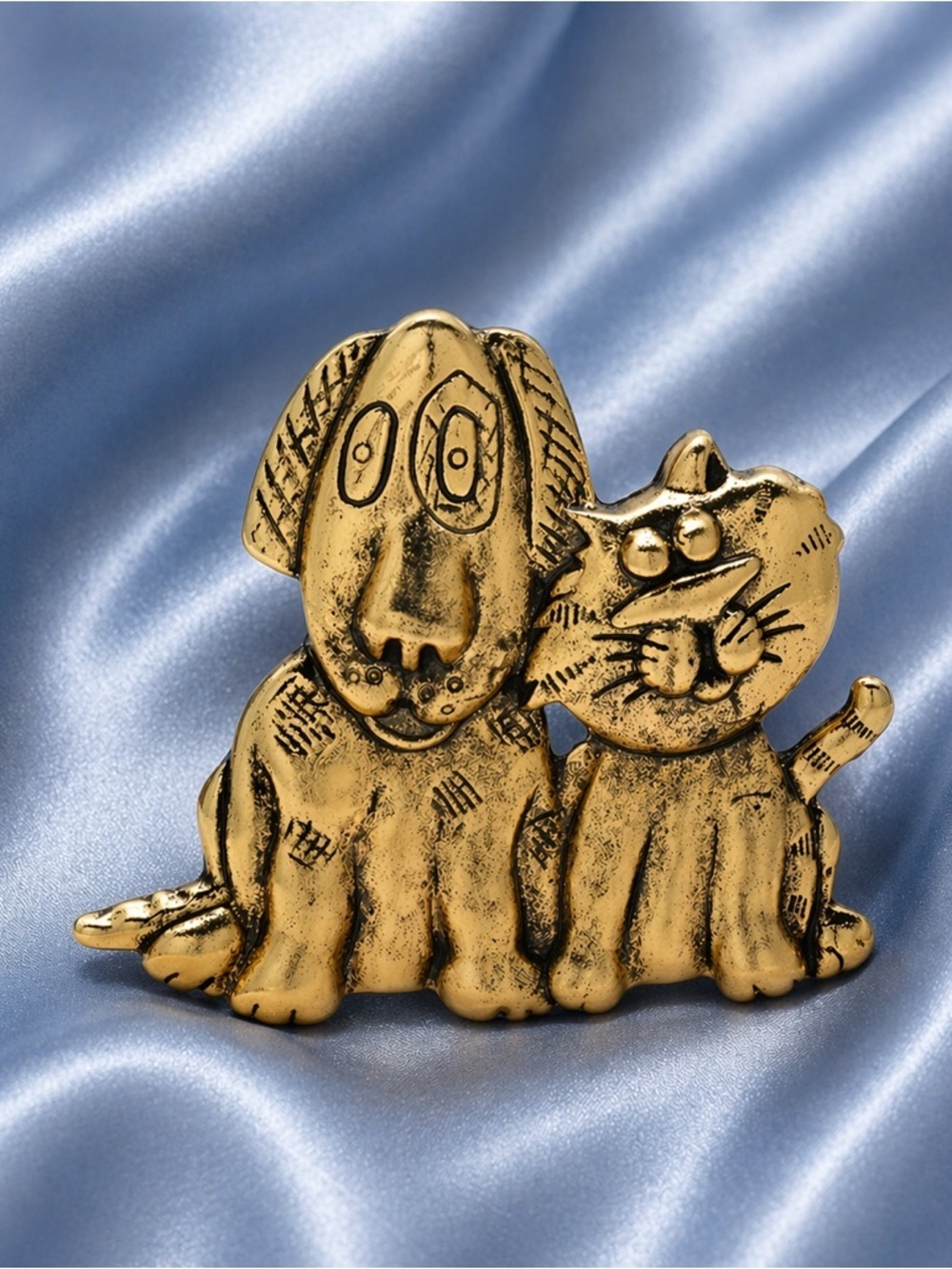 Vintage Gold Dog & Cat Whimsical Brooch - Picture 4 of 8